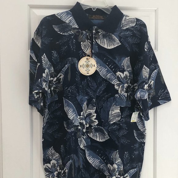 NWT FRYDAY CLUB Polo Shirt Navy/White Floral Print Size L Father's Day Gift! - Picture 3 of 11